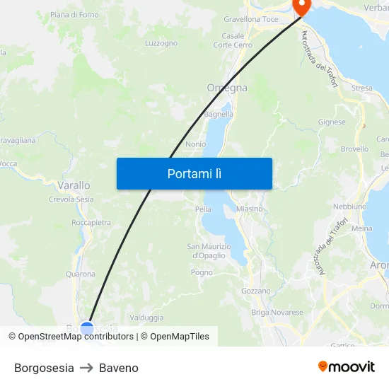 Borgosesia to Baveno map