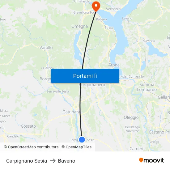 Carpignano Sesia to Baveno map