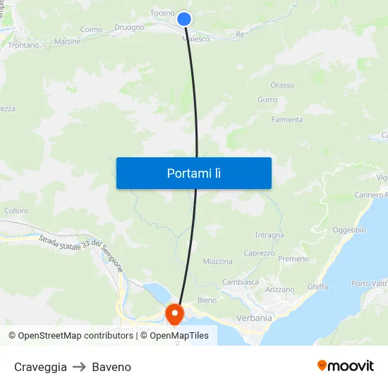 Craveggia to Baveno map