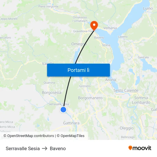 Serravalle Sesia to Baveno map