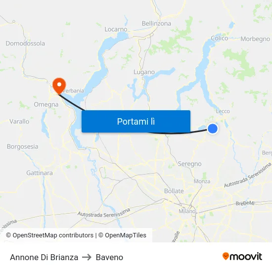 Annone Di Brianza to Baveno map