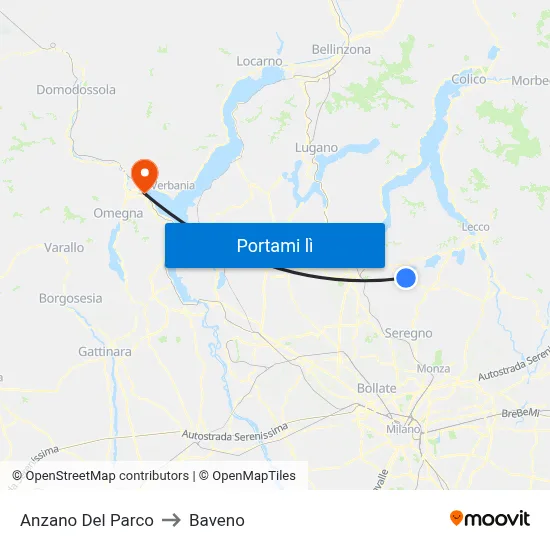 Anzano Del Parco to Baveno map