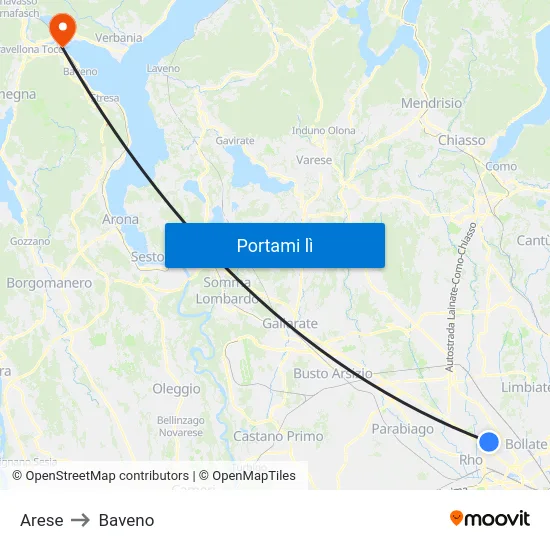 Arese to Baveno map