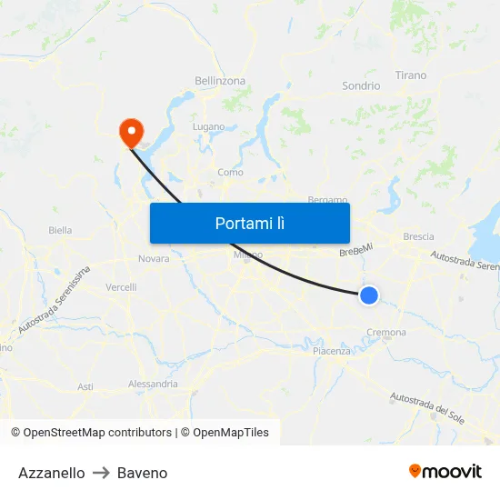 Azzanello to Baveno map
