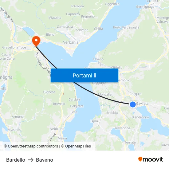 Bardello to Baveno map