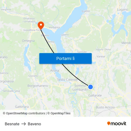 Besnate to Baveno map