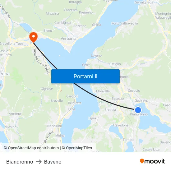 Biandronno to Baveno map
