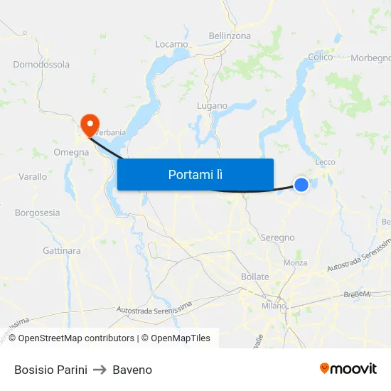 Bosisio Parini to Baveno map