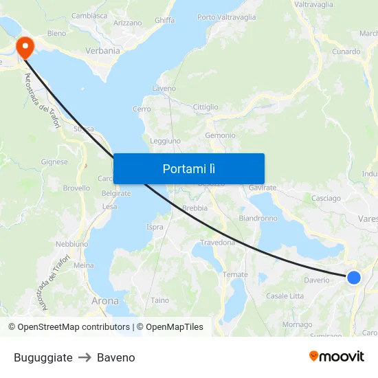 Buguggiate to Baveno map