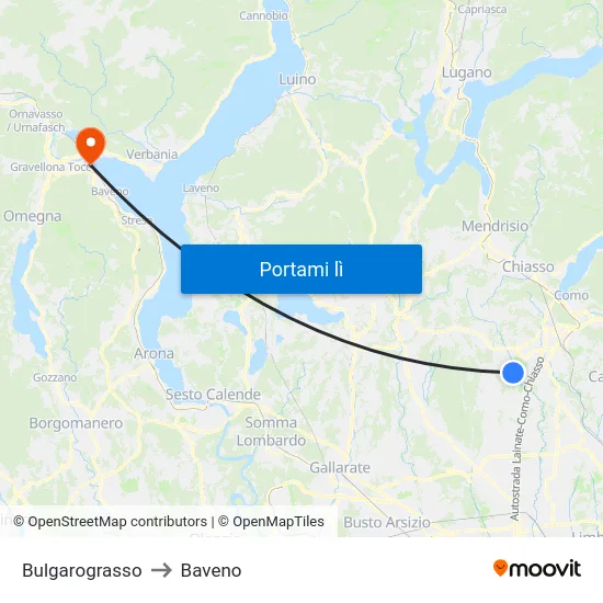 Bulgarograsso to Baveno map