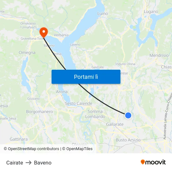 Cairate to Baveno map