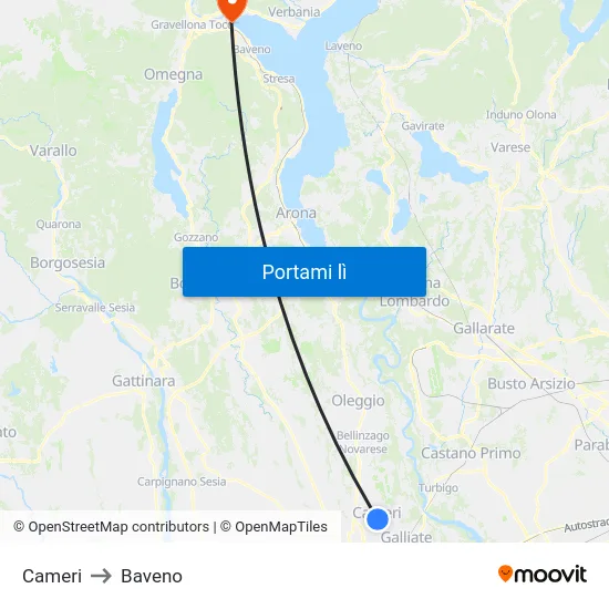 Cameri to Baveno map