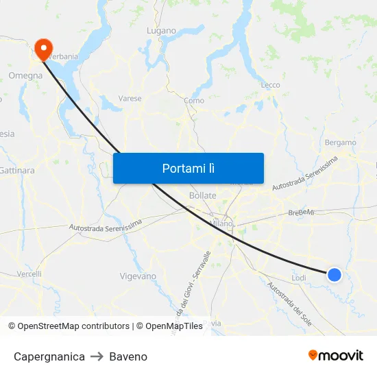 Capergnanica to Baveno map