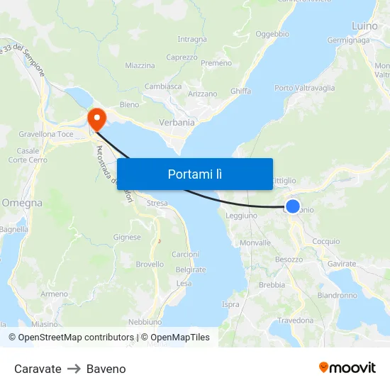 Caravate to Baveno map