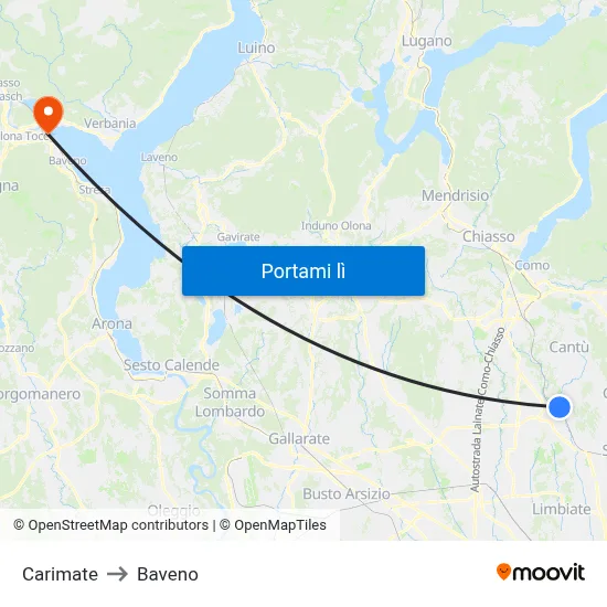 Carimate to Baveno map