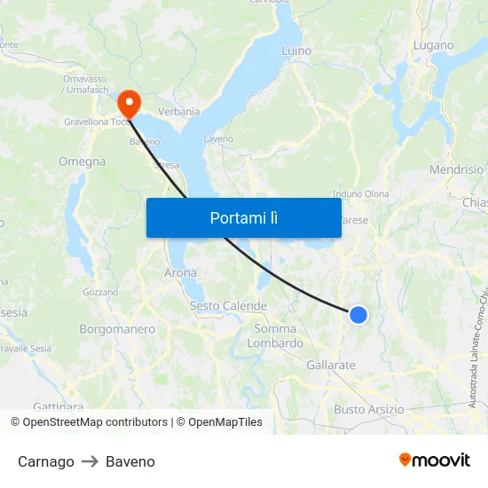 Carnago to Baveno map