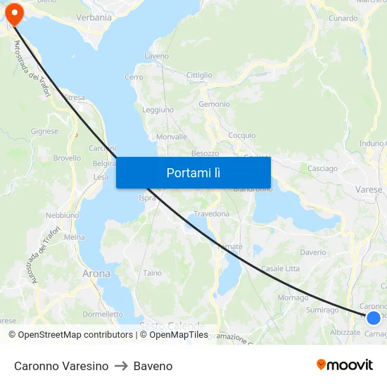Caronno Varesino to Baveno map