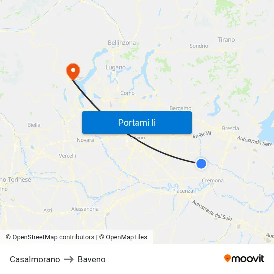 Casalmorano to Baveno map