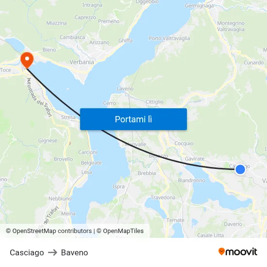 Casciago to Baveno map