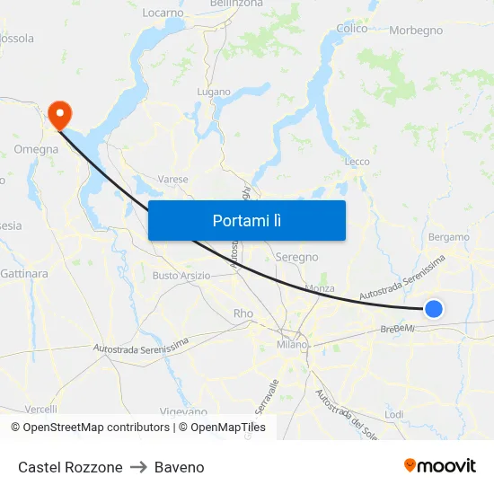 Castel Rozzone to Baveno map