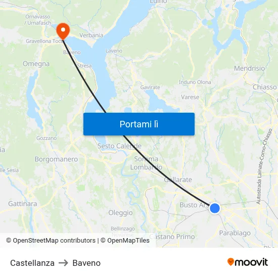 Castellanza to Baveno map