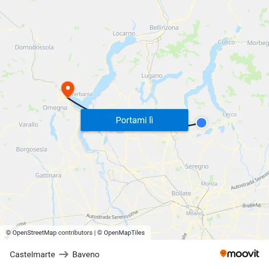 Castelmarte to Baveno map