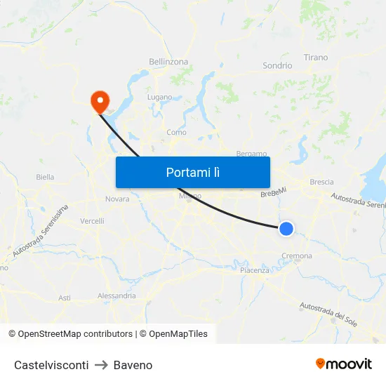 Castelvisconti to Baveno map