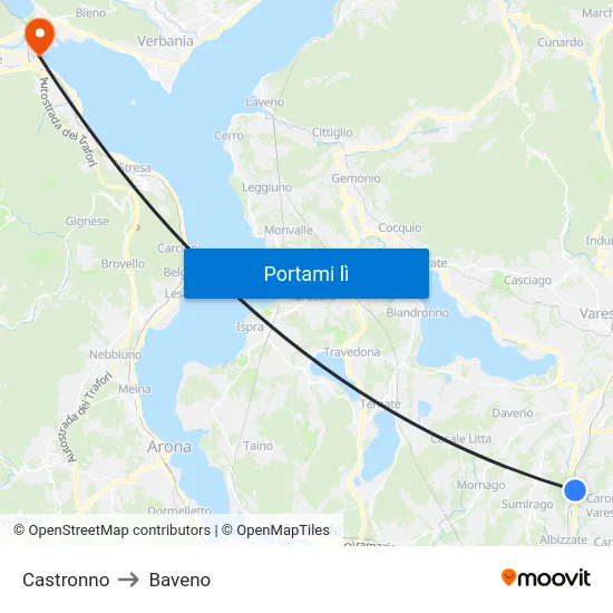 Castronno to Baveno map