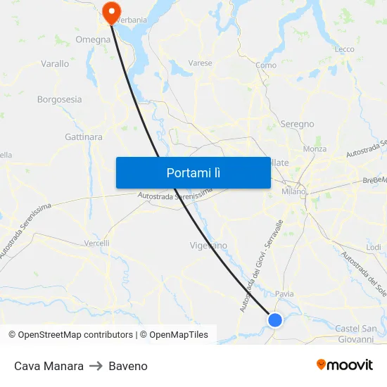 Cava Manara to Baveno map