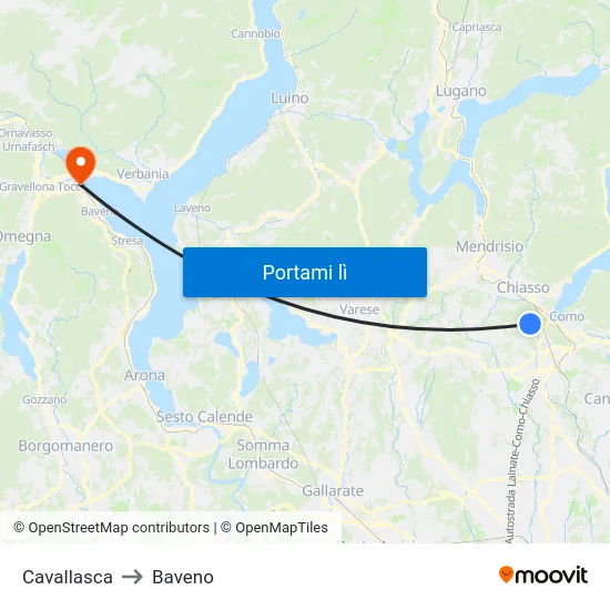 Cavallasca to Baveno map