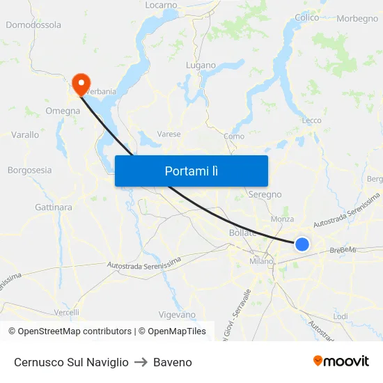 Cernusco Sul Naviglio to Baveno map