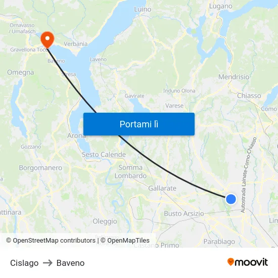 Cislago to Baveno map