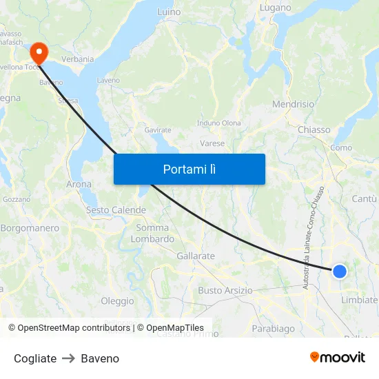 Cogliate to Baveno map