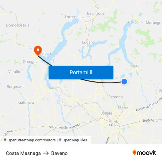 Costa Masnaga to Baveno map