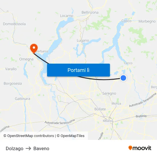 Dolzago to Baveno map