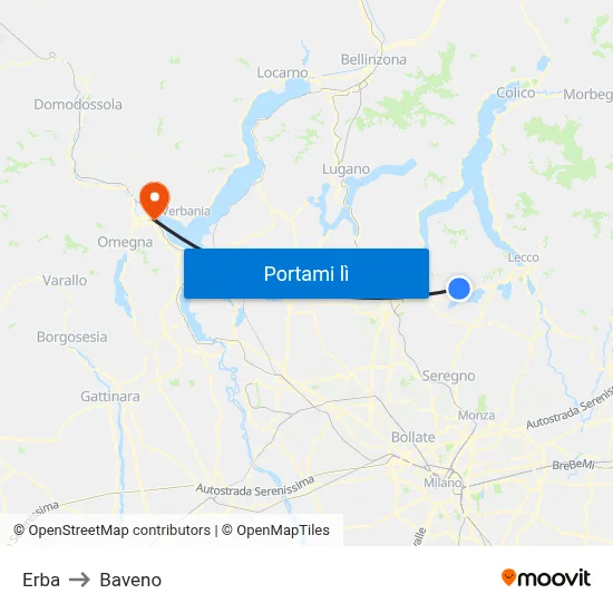 Erba to Baveno map