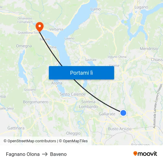 Fagnano Olona to Baveno map