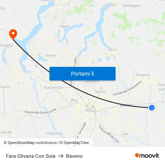 Fara Olivana Con Sola to Baveno map
