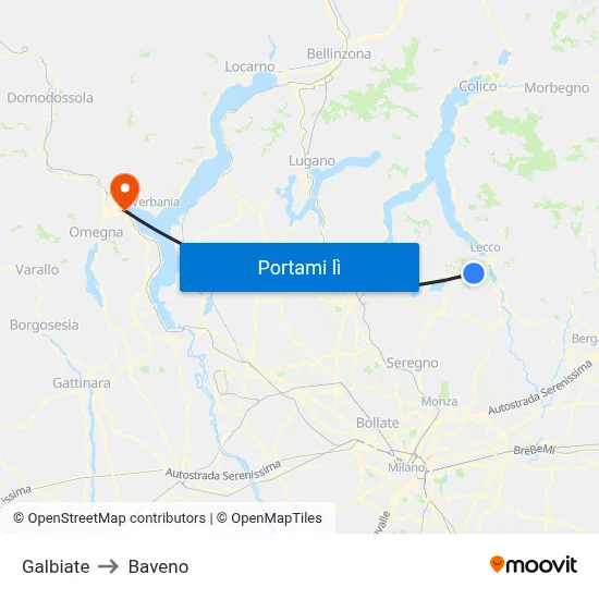 Galbiate to Baveno map