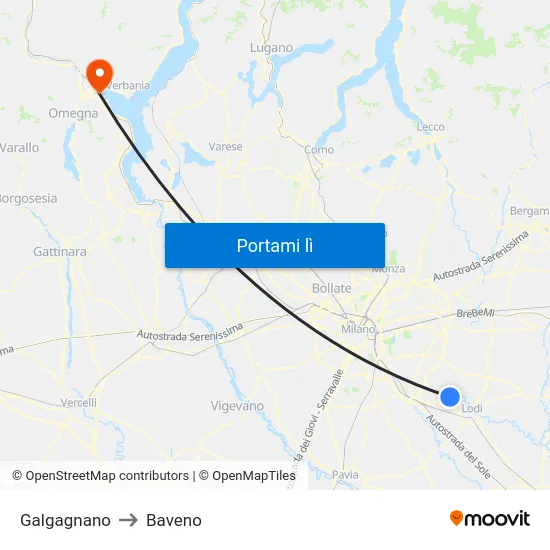 Galgagnano to Baveno map