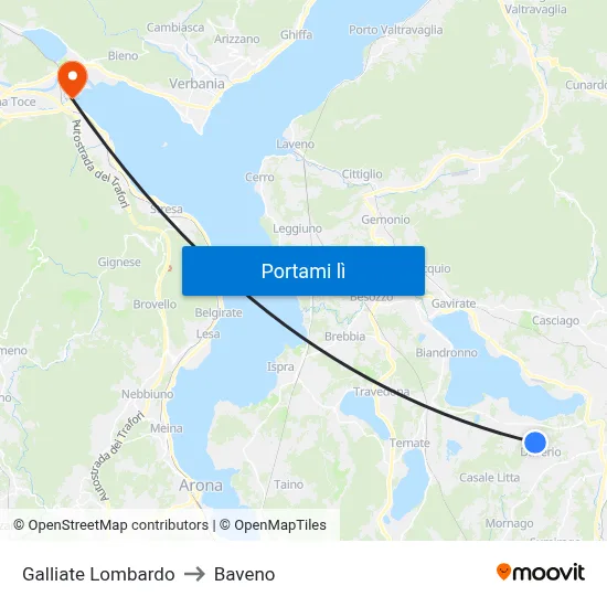 Galliate Lombardo to Baveno map