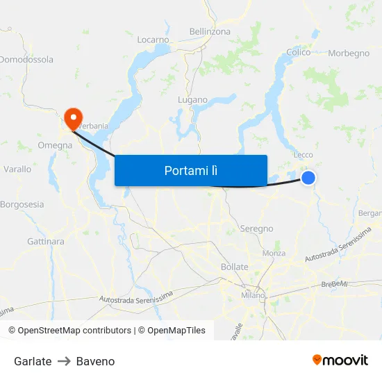 Garlate to Baveno map