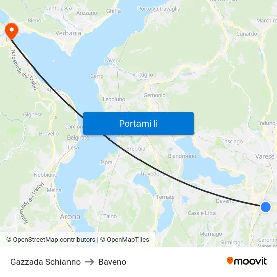 Gazzada Schianno to Baveno map