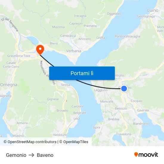 Gemonio to Baveno map