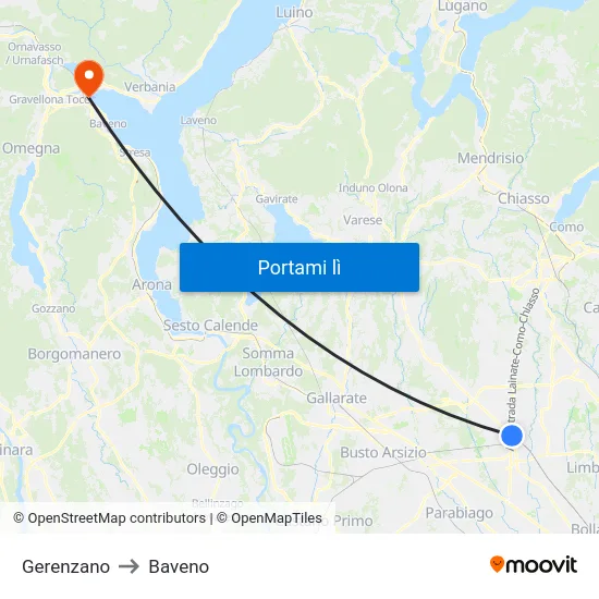 Gerenzano to Baveno map
