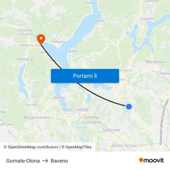 Gornate-Olona to Baveno map