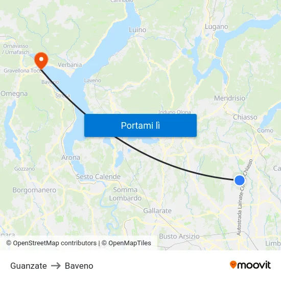 Guanzate to Baveno map