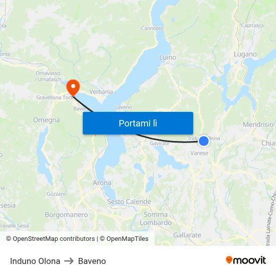 Induno Olona to Baveno map