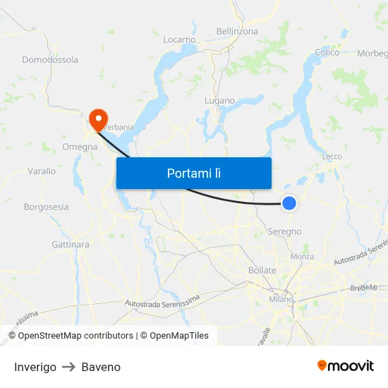 Inverigo to Baveno map
