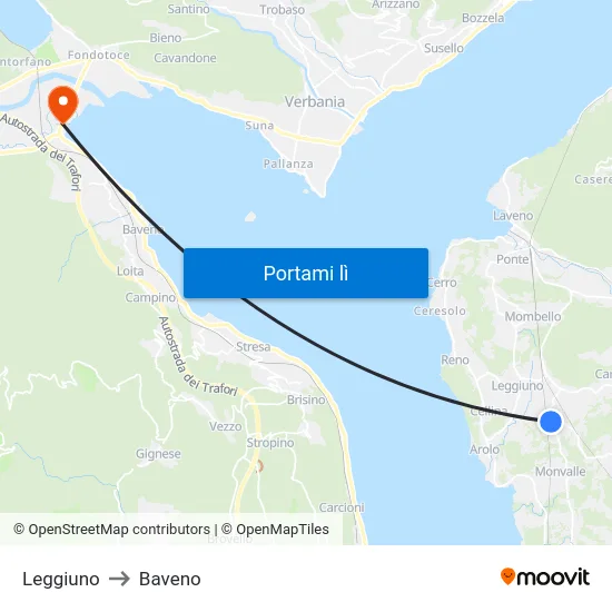 Leggiuno to Baveno map